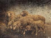 Heinrich von Angeli Sheep in a barn oil painting artist